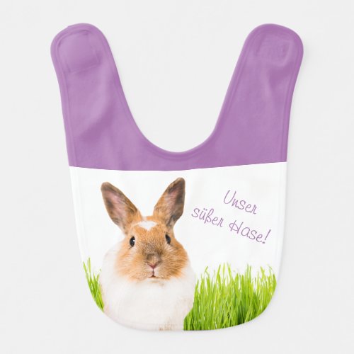 Sweet rabbit on purple green white baby bib