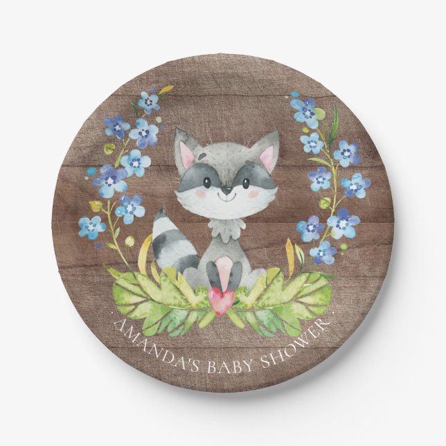 Sweet Raccoon Baby Shower 7" Plate (Front)