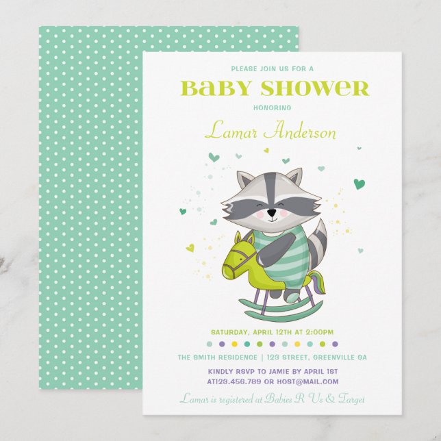 Sweet Raccoon Baby Shower Invitation (Front/Back)