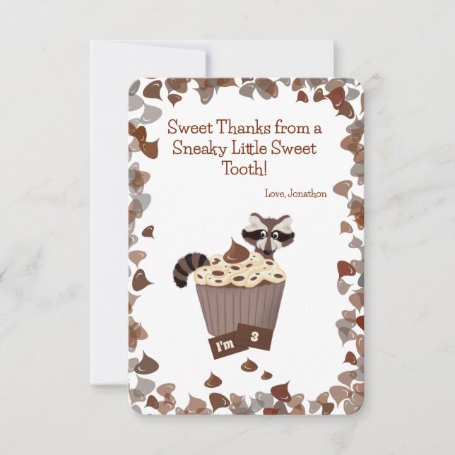 Sweet Raccoon & Chocolate Treat Birthday Thank You Card (Front)