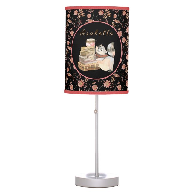 Sweet Raccoon Customize Text and Color Table Lamp (Front)