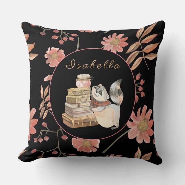 Sweet Raccoon Customize Text, Color 20"X20" Throw Pillow (Front)