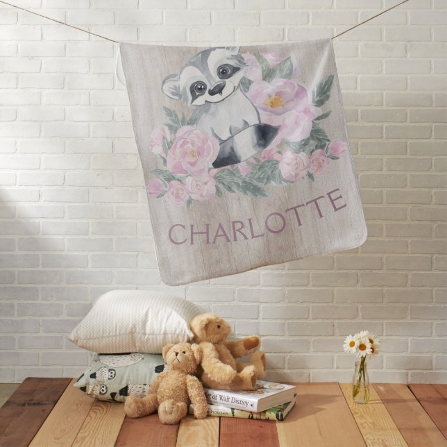 Sweet Raccoon Floral Woodland Animal Baby Nursery  Baby Blanket (In Situ)