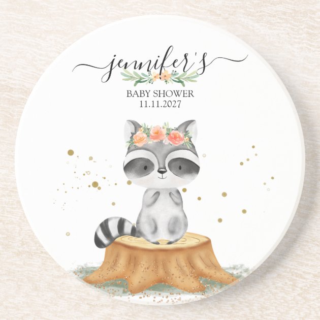 Sweet Raccoon Forest Baby Shower Coaster