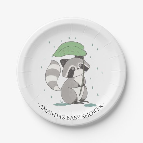 Sweet Raccoon Neutral  Baby Shower 7 Plate