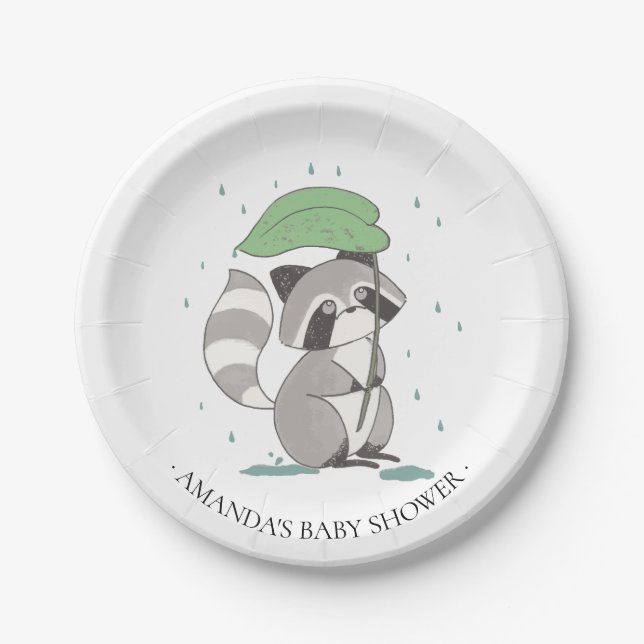 Sweet Raccoon Neutral  Baby Shower 7" Plate (Front)