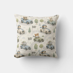 Sweet Race Cars and Little Animals Kids Throw Pillow