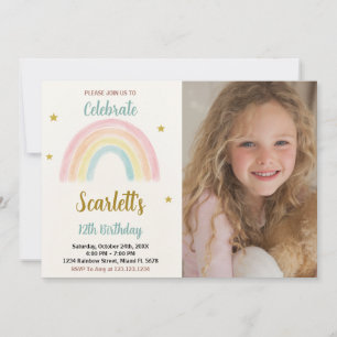 Sweet Rainbow Birthday Invitation with photo