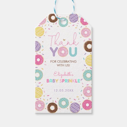 Sweet Rainbow Donuts Baby Sprinkle Thank You Gift Tags