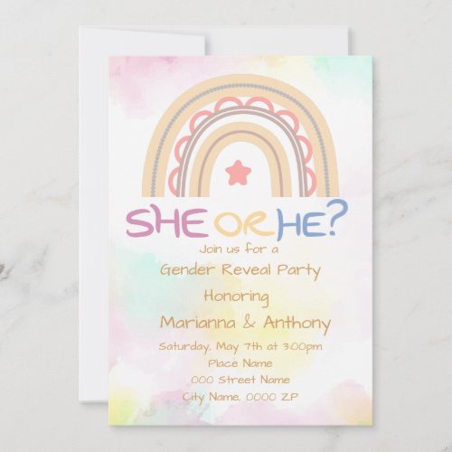 Sweet Rainbow Gender Reveal Party  Invitation