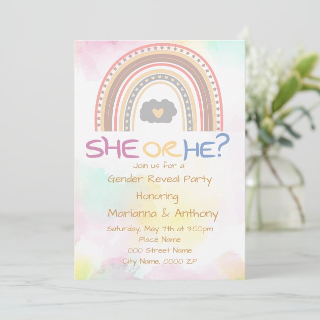 Sweet Rainbow Gender Reveal Party  Invitation (Standing Front)
