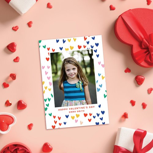 Sweet Rainbow Hearts Valentines Day Photo Card