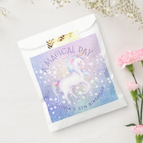 Sweet Rainbow Unicorn Glittery Birthday Party Name Favor Bag