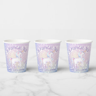 Sweet Rainbow Unicorn Glittery Birthday Party Name Paper Cups