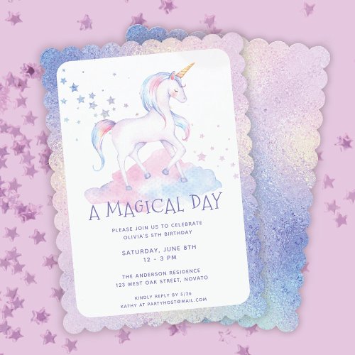 Sweet Rainbow Unicorn Glittery Girls Birthday  Invitation