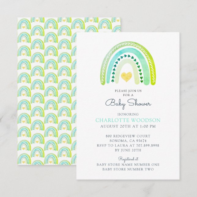 Sweet Rainbow Watercolor Boy Baby Shower Invitation (Front/Back)