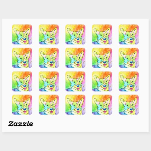 Sweet Rainbow Watercolor Corgi Square Sticker