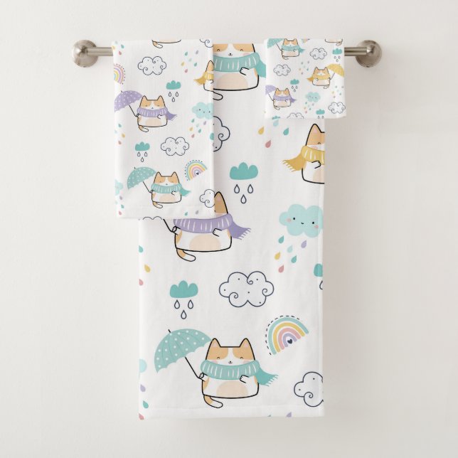 Sweet Rainy Day Pattern Bath Towel Set (Insitu)