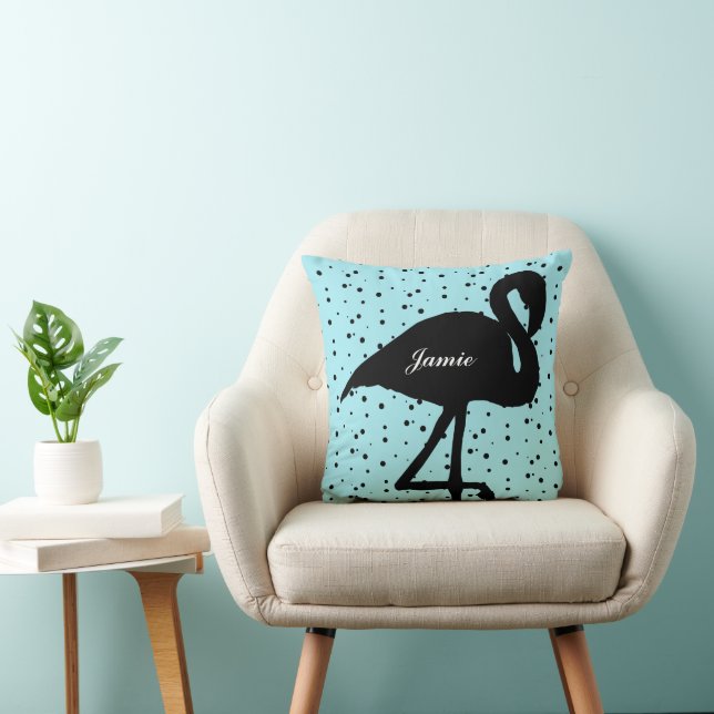 Sweet Random Dot Flamingo Teal Aqua Throw Pillow (Chair)