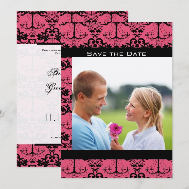 Sweet Raspberry & Black Chandelier Save the Date Invitation (Front/Back)