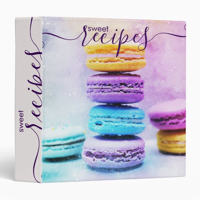 Sweet Recipes Macaroon Purple Custom Text 3 Ring Binder (Front/Spine)