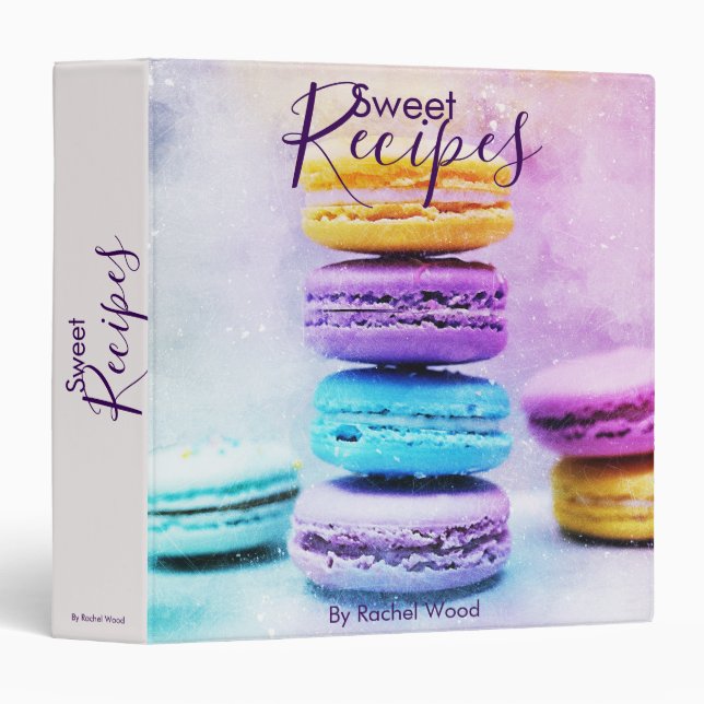 Sweet Recipes Macaroon Purple  Name Template 3 Rin 3 Ring Binder (Front/Spine)
