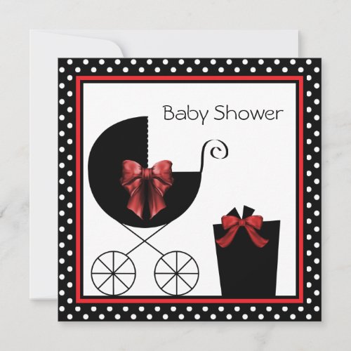 Gift Carriage Red Black Baby Shower Invitations