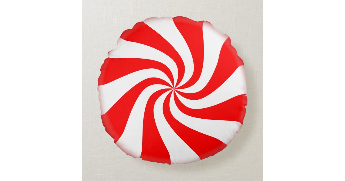 Sweet Red And White Peppermint Candy Swirl Novelty Round Pillow Zazzle Com