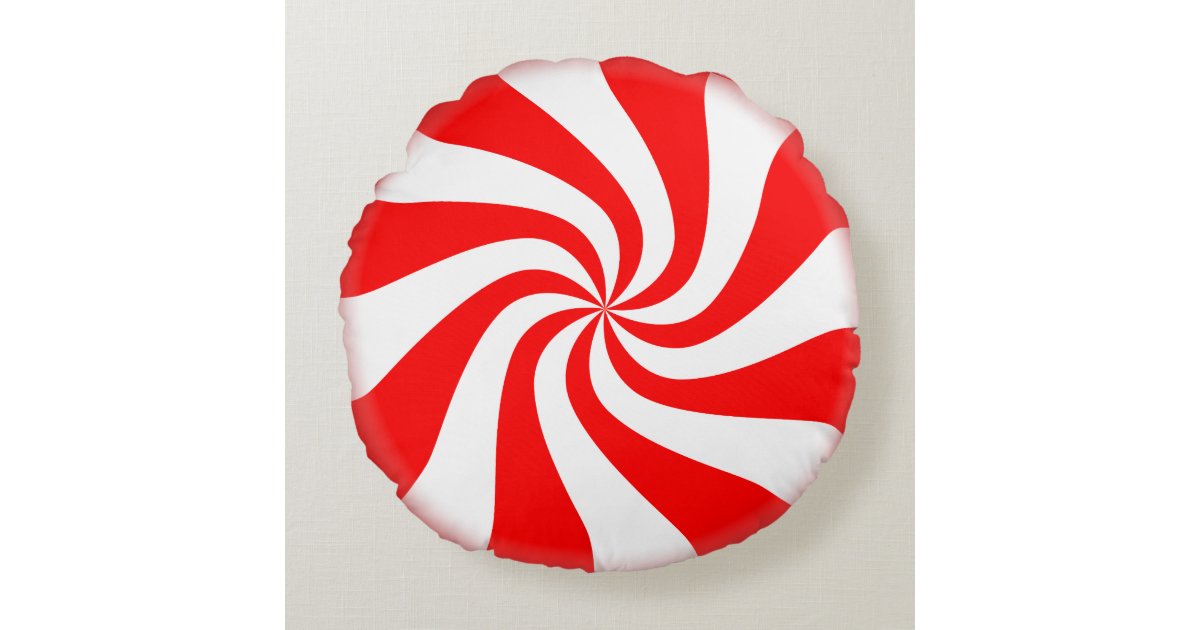 Sweet Red And White Peppermint Candy Swirl Round Pillow Zazzle Com