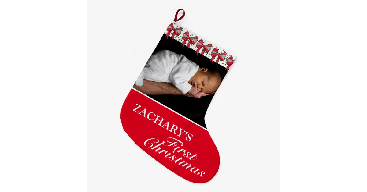 Sweet Red Baby’s First Christmas Photo Large Christmas Stocking Zazzle