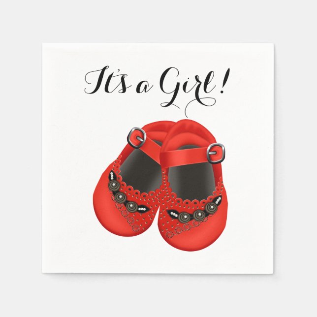 Sweet Red Baby Shoe Baby Shower Paper Napkins (Front)
