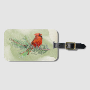 Sweet Red Cardinal Rustic Watercolor Luggage Tag