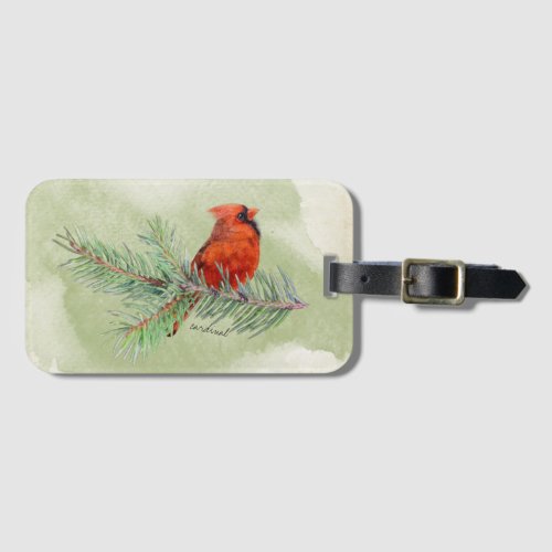 Sweet Red Cardinal Rustic Watercolor Luggage Tag