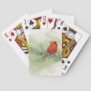 Sweet Red Cardinal Rustic Watercolor Poker Cards
