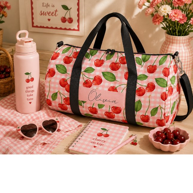 Sweet red cherries  duffle bag (Creator Uploaded)
