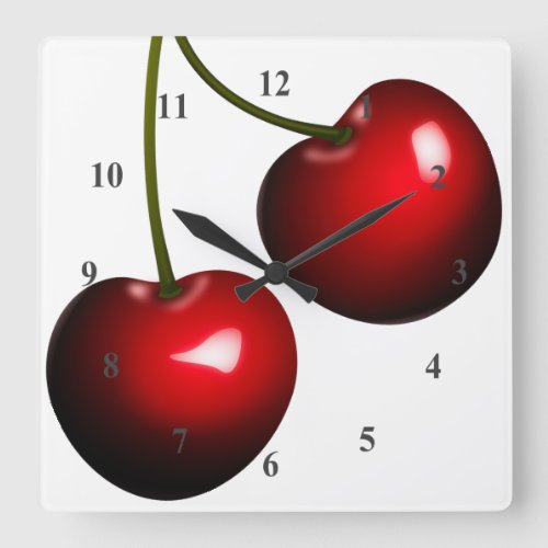 Sweet Red Cherries Square Wall Clock