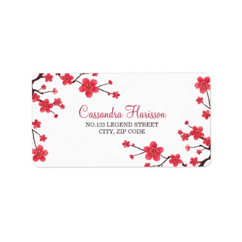 Sweet Red Cherry Blossom Sakura Floral Address Label