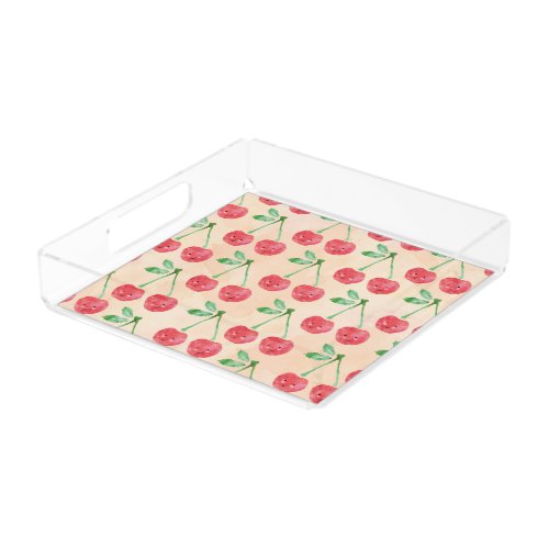 Sweet Red Cherry Delicate Pattern Acrylic Tray