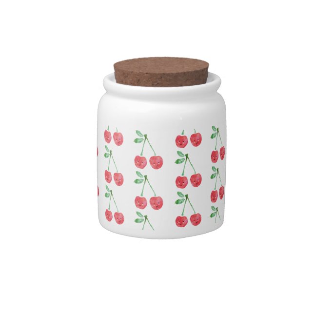 Sweet Red Cherry Delicate Pattern Cookie Jar (Front)