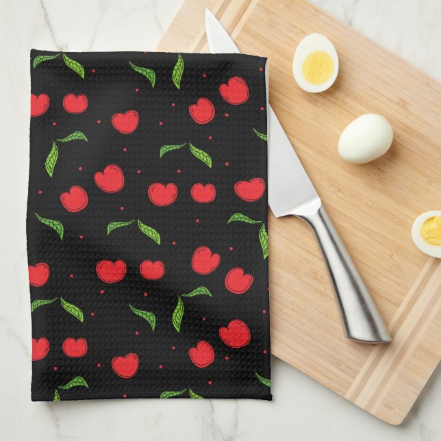 Sweet Red Cherry Pattern Kitchen Towel (Quarter Fold)
