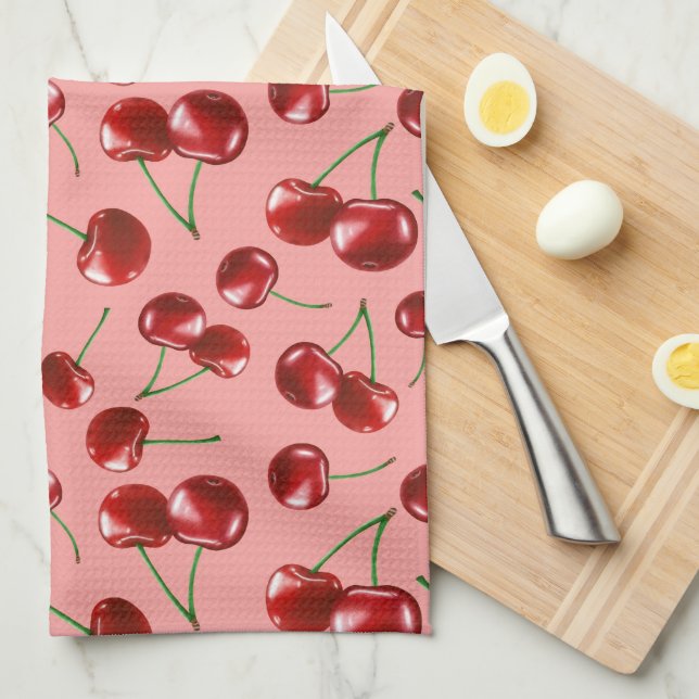 Sweet Red Cherry Pattern Kitchen Towel (Quarter Fold)
