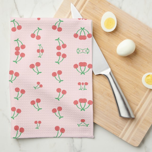 Sweet Red Cherry Pattern Kitchen Towel (Quarter Fold)