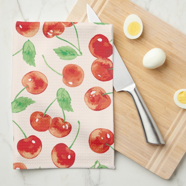 Sweet Red Cherry Pattern Kitchen Towel (Quarter Fold)