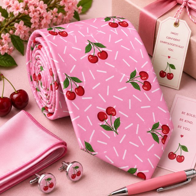 Sweet Red Cherry Pattern Neck Tie (Creator Uploaded)