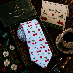Sweet Red Cherry Pattern Neck Tie