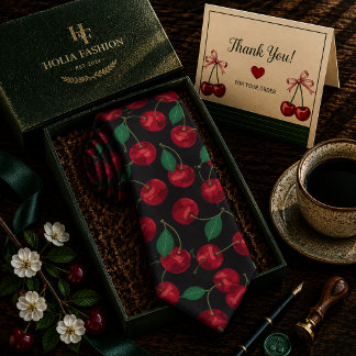 Sweet Red Cherry Pattern Neck Tie