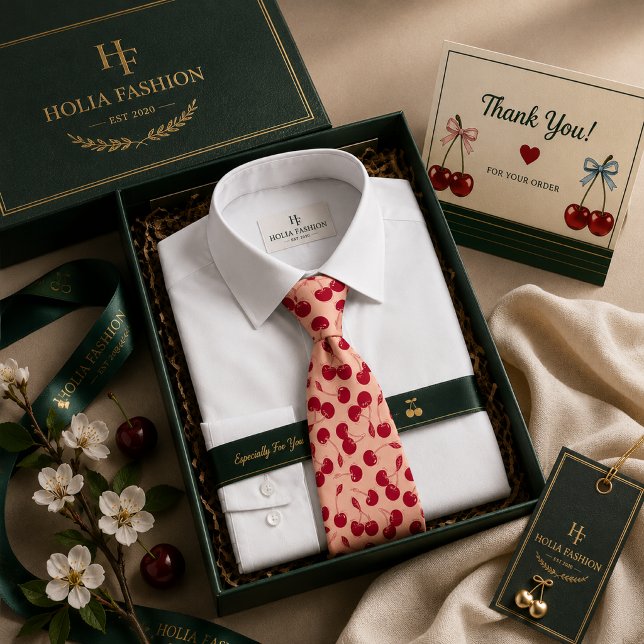 Sweet Red Cherry Pattern Neck Tie (Creator Uploaded)