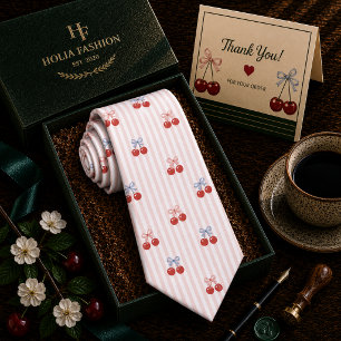 Sweet Red Cherry Pattern Neck Tie