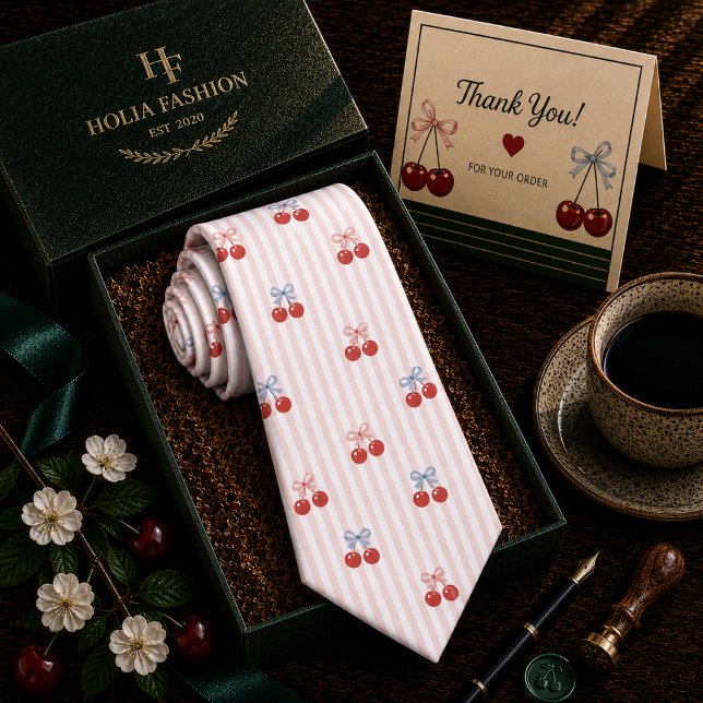 Sweet Red Cherry Pattern Neck Tie (Creator Uploaded)