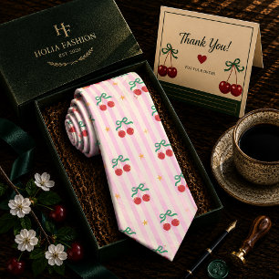 Sweet Red Cherry Pattern Neck Tie